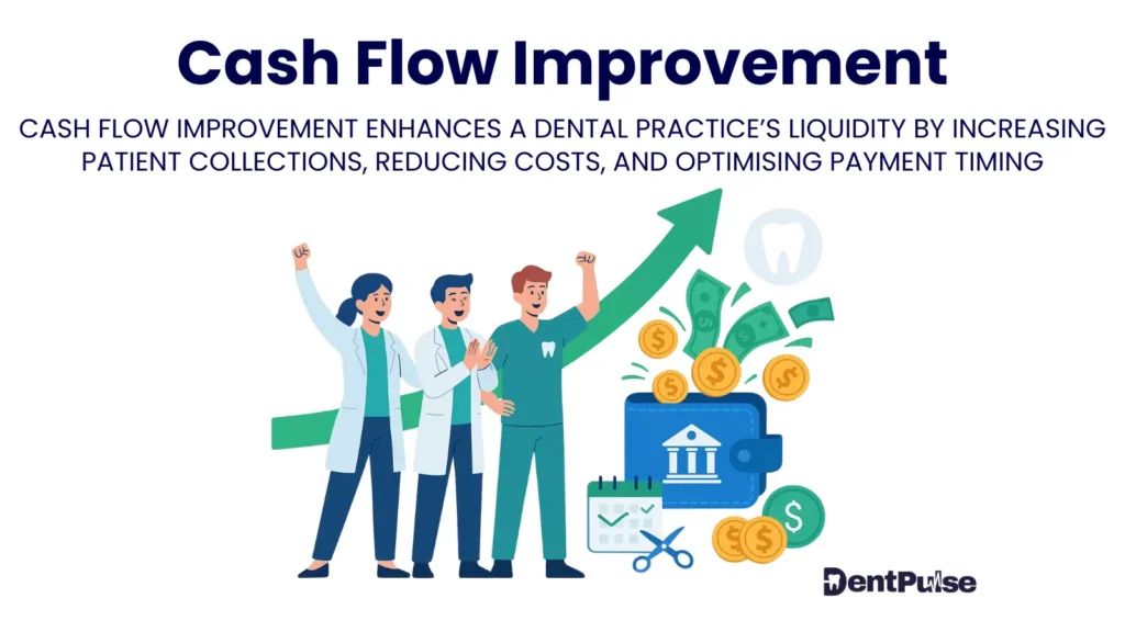 Illustration of dental cash flow improvement highlighting liquidity gains through optimised income and expense timing