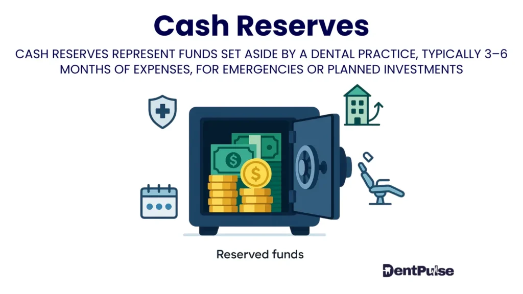 Dental cash reserves concept with money stored in a safe to cover emergencies, tax, or reinvestment