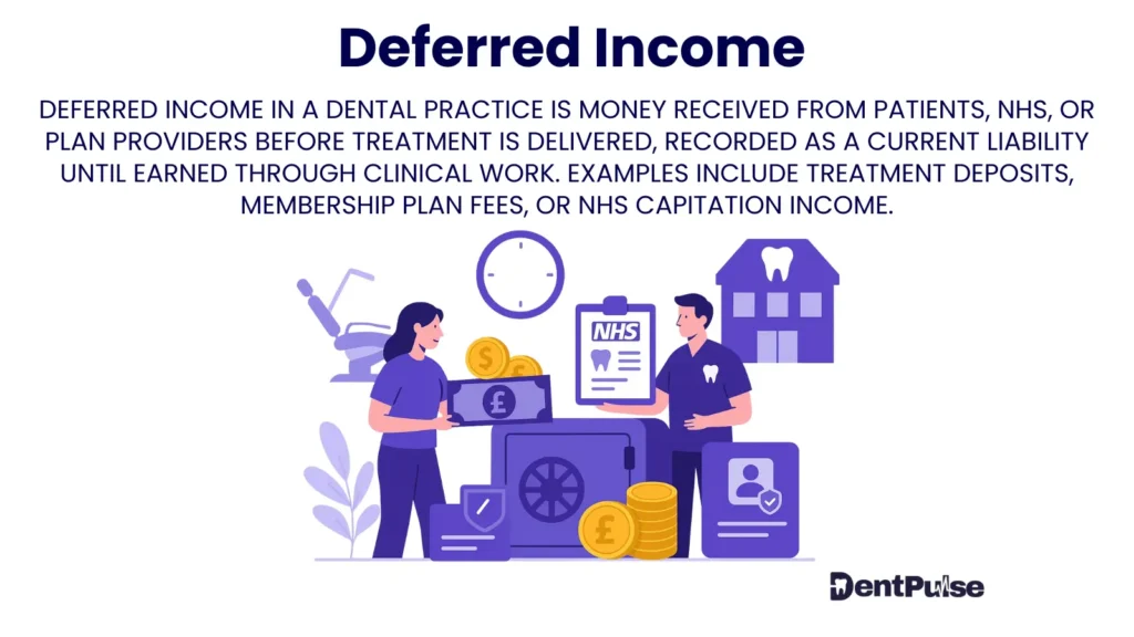 Deferred income accounting for dentists with treatment deposits, NHS advances, and plan fees held before services are completed