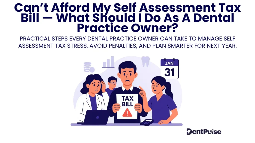 graphic showing dental professionals facing Self Assessment tax payment challenges and planning for next year