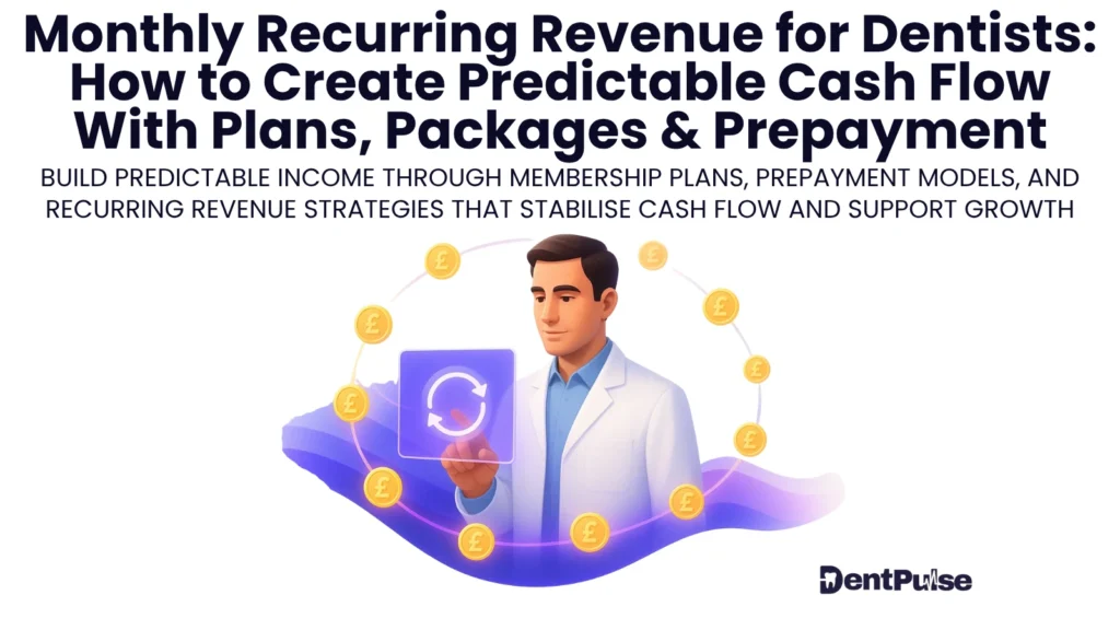 visual of dentist building monthly recurring revenue with plans, packages, and prepayment strategies for steady practice income