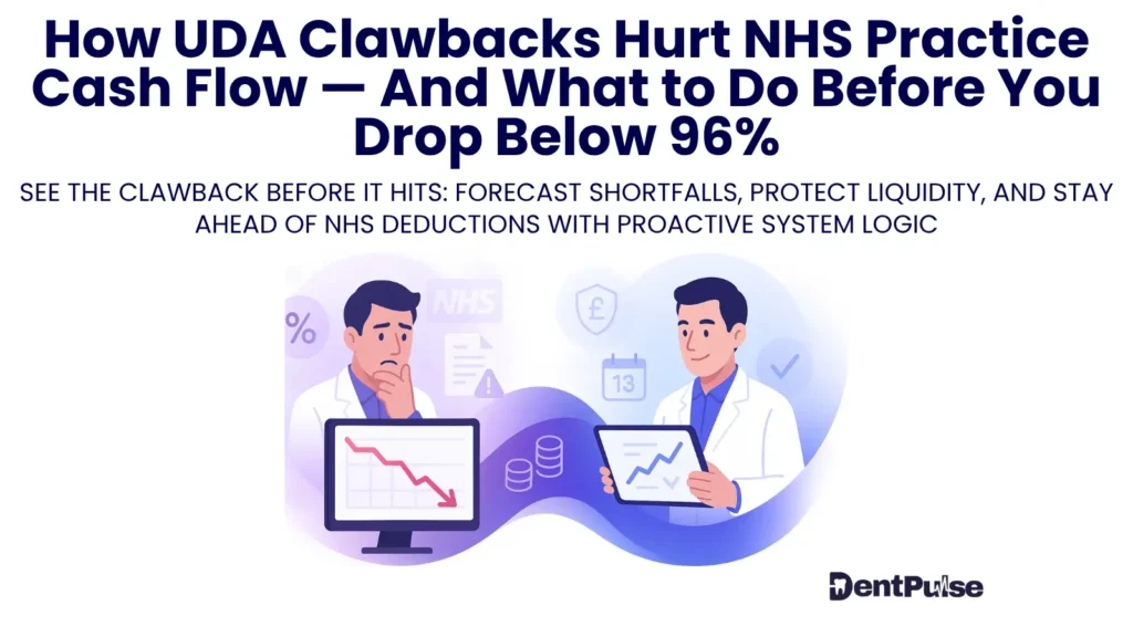 visual shows proactive system logic to anticipate and absorb NHS clawback risk in dental practice finances