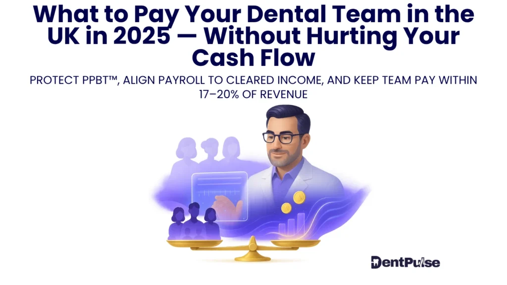 Dental team scaling fair payroll and revenue with cash management to maintain financial stability in UK practices