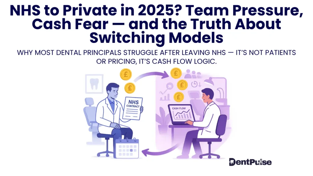 visuals showing team pressure and cash fear when switching from NHS to private dental practice