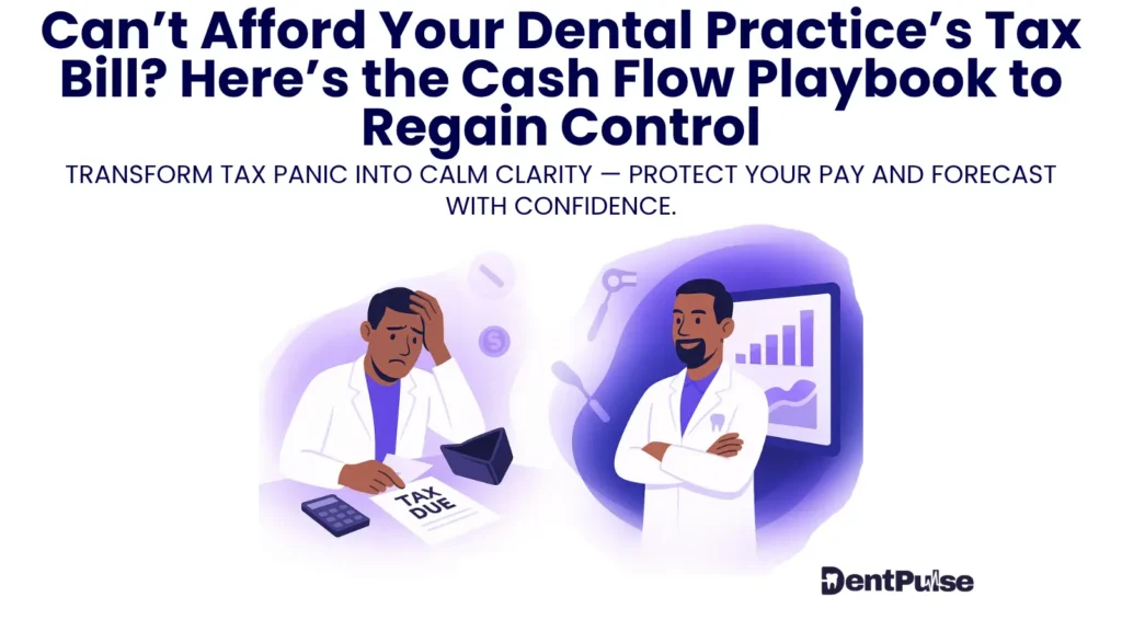 Illustration of dental owners transforming tax panic into confidence through structured cash flow strategies